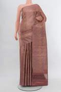 Dark Mauve Kanjivaram Silk Saree with Zari Brocade on the body and Zari Border.  displayed on a mannequin