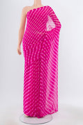 Pure Silk Pure Zari Dark Pink Bandhani Georgette Saree with Bandhani on the body and Checks Border.  displayed on a mannequin