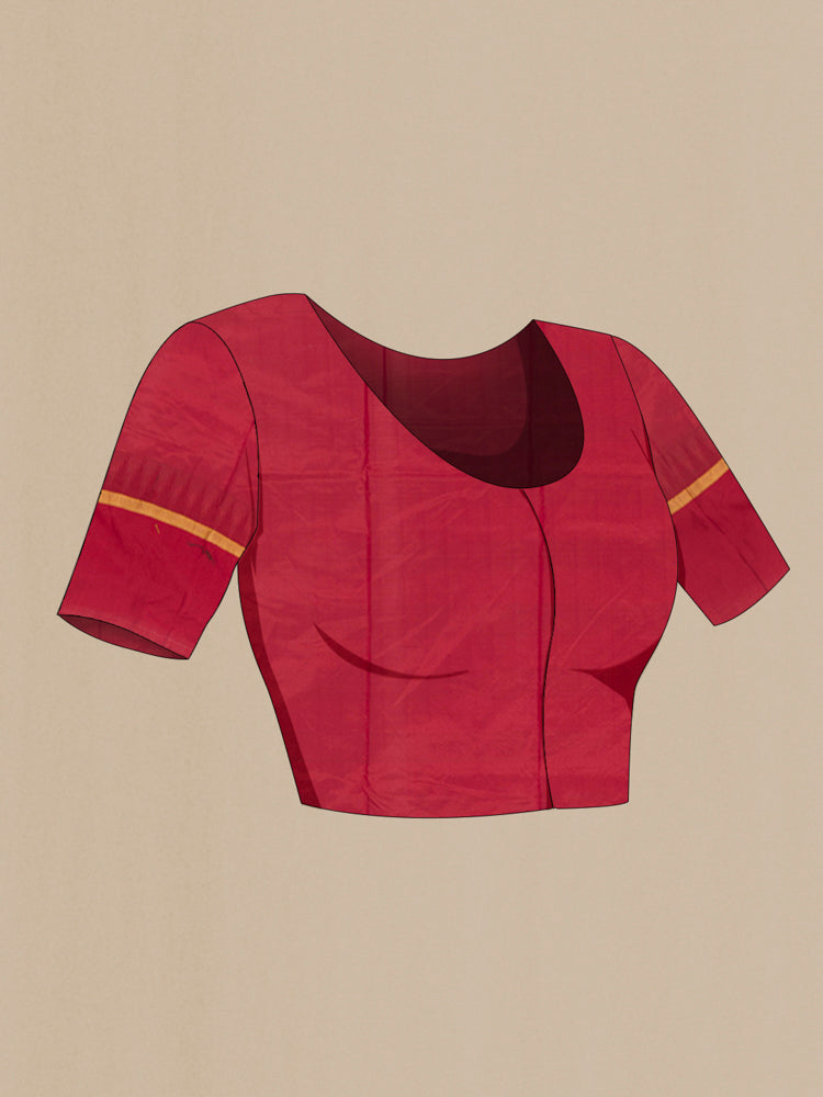 Close up image of the blouse of Multi Color Bangalore Silk - kadyal Saree with Checked design on the body and Zari Border. 