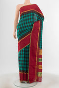 Multi Color Bangalore Silk - kadyal Saree with Checked design on the body and Zari Border.  displayed on a mannequin