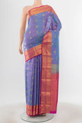 Lavender Kanchipuram Silk Saree with Jacquard With Zari Butta on the body and Zari Border.  displayed on a mannequin