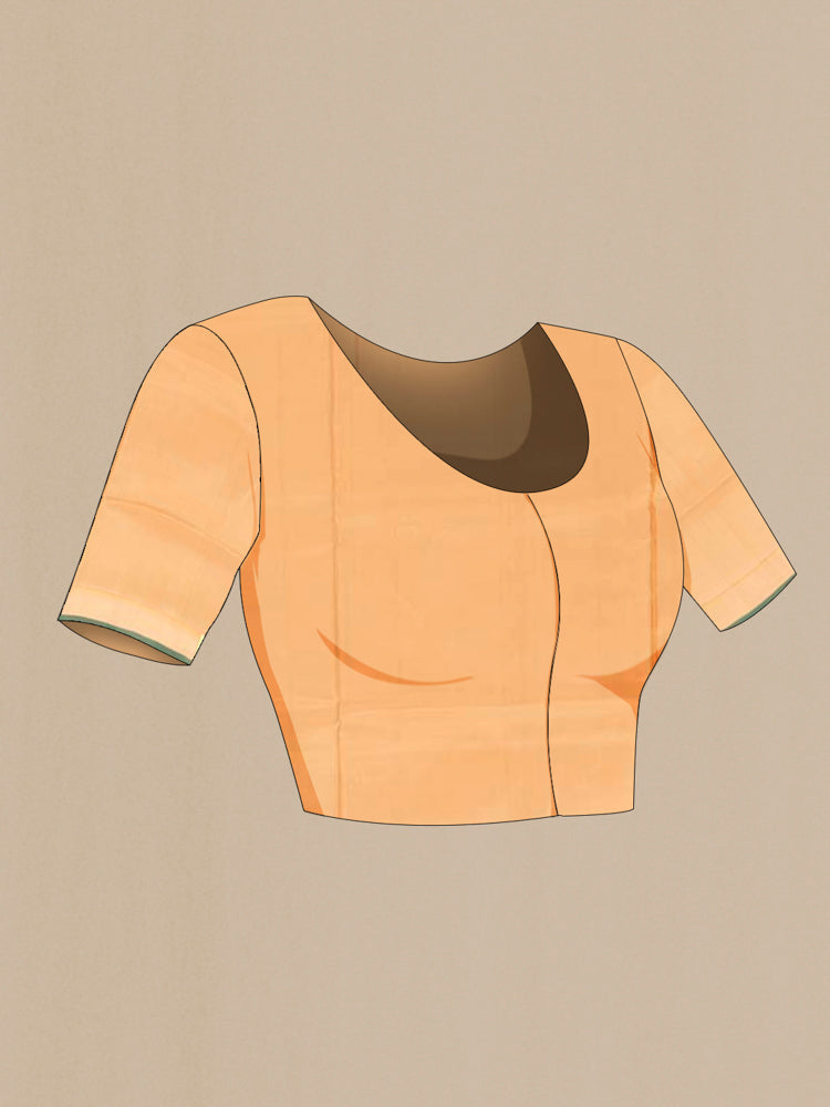 Close up image of the blouse of Beige Uppada Silk Saree with Zari Butta on the body and Silk Border. 