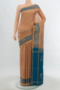 Beige Uppada Silk Saree with Zari Butta on the body and Silk Border.  displayed on a mannequin