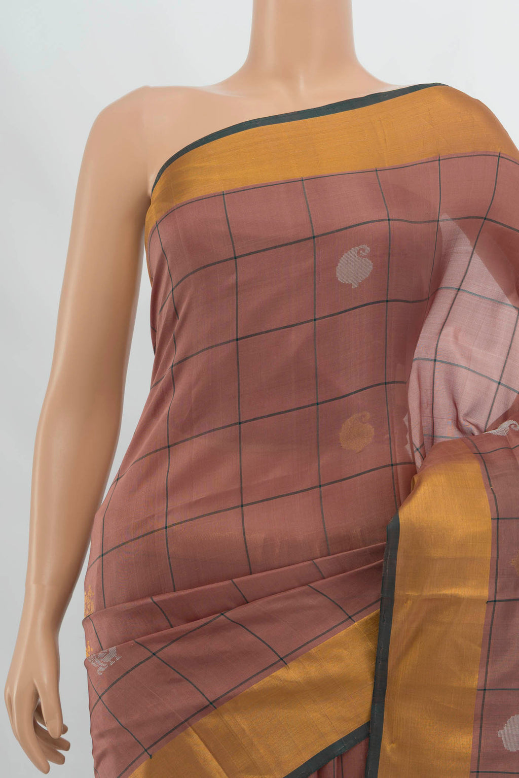Border image of Dark Beige Uppada Silk Saree with Zari Butta on the body and Silk Border. 