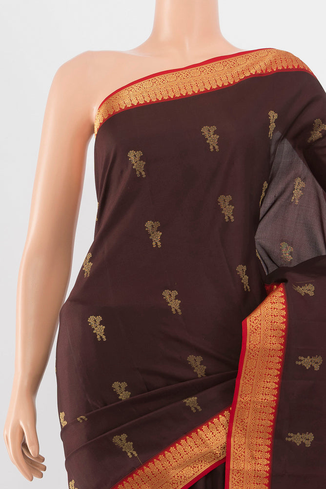 Border image of Coffee Brown Kanchipuram Silk Saree with Zari Butta on the body and Silk Border. 