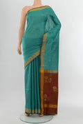 Blue Grey Uppada Silk Saree with Zari Butta on the body and Silk Border.  displayed on a mannequin