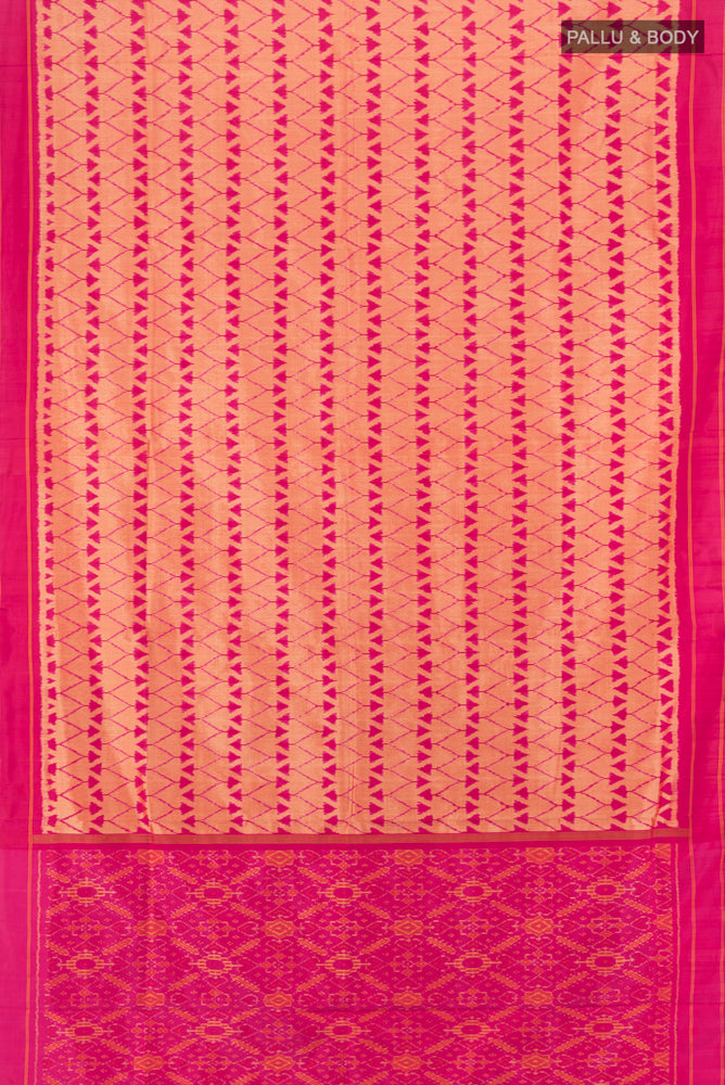 Flat view of Multi Color Pochampally Saree with Ikat Print on the body and Silk Border. 