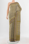 Mehandi Green Pochampally Saree with Ikat Print on the body and Silk Border.  displayed on a mannequin