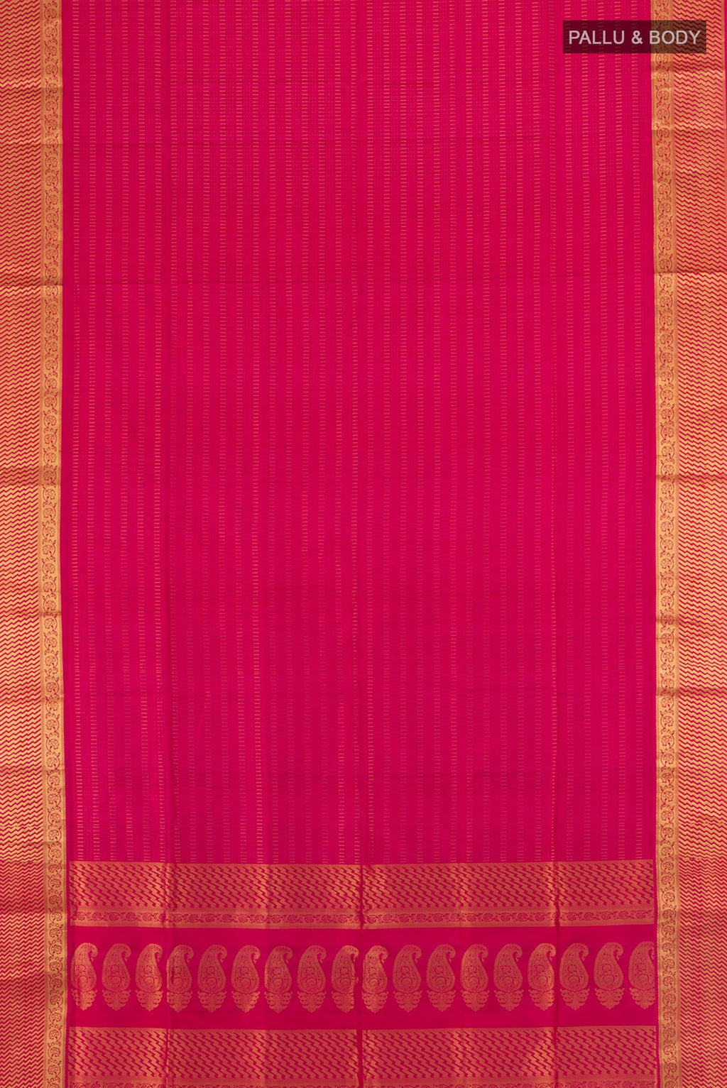 Flat view of Dark Pink Soft Silk Saree with Jacquard design on the body and Zari Border. 
