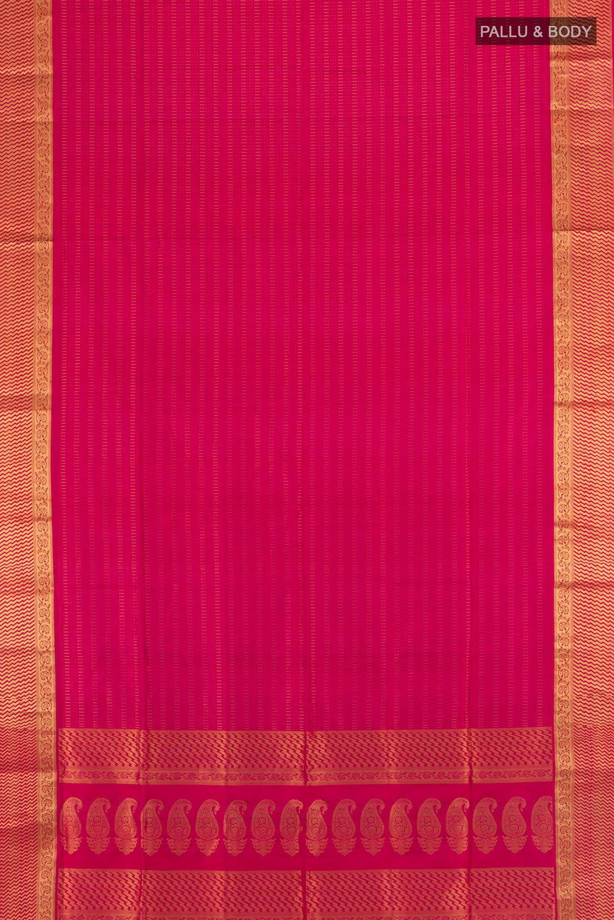 Flat view of Dark Pink Soft Silk Saree with Jacquard design on the body and Zari Border. 