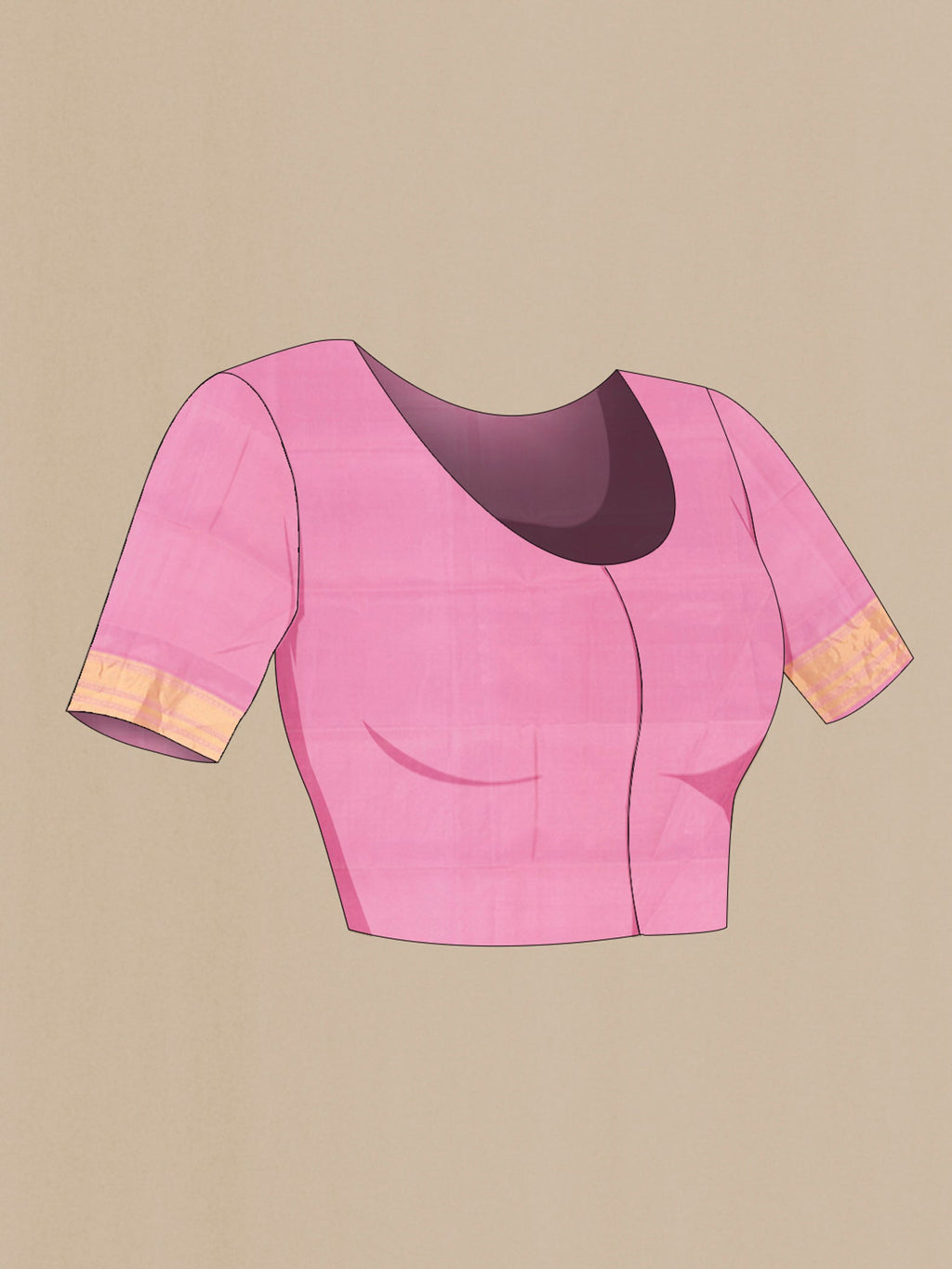 Close up image of the blouse of Rose pink Soft Silk Saree with Jacquard design on the body and Zari Border. 
