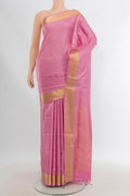 Rose pink Soft Silk Saree with Jacquard design on the body and Zari Border.  displayed on a mannequin