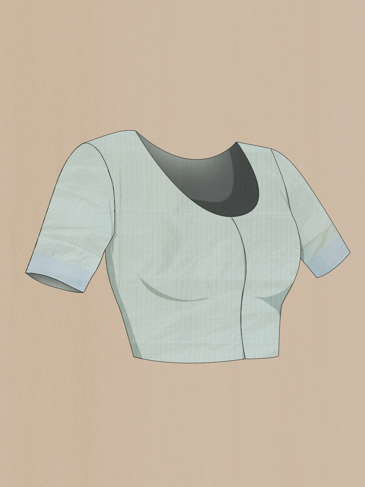 Close up image of the blouse of Light Blue Soft Silk Saree with Jacquard design on the body and Thread Border. 