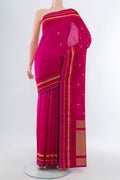 Rani Pink Bangalore Silk Saree with Zari Butta on the body and Silk Border.  displayed on a mannequin