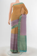 Multi Color Mysore Crepe Saree with Zari Butta on the body and Zari Border.  displayed on a mannequin