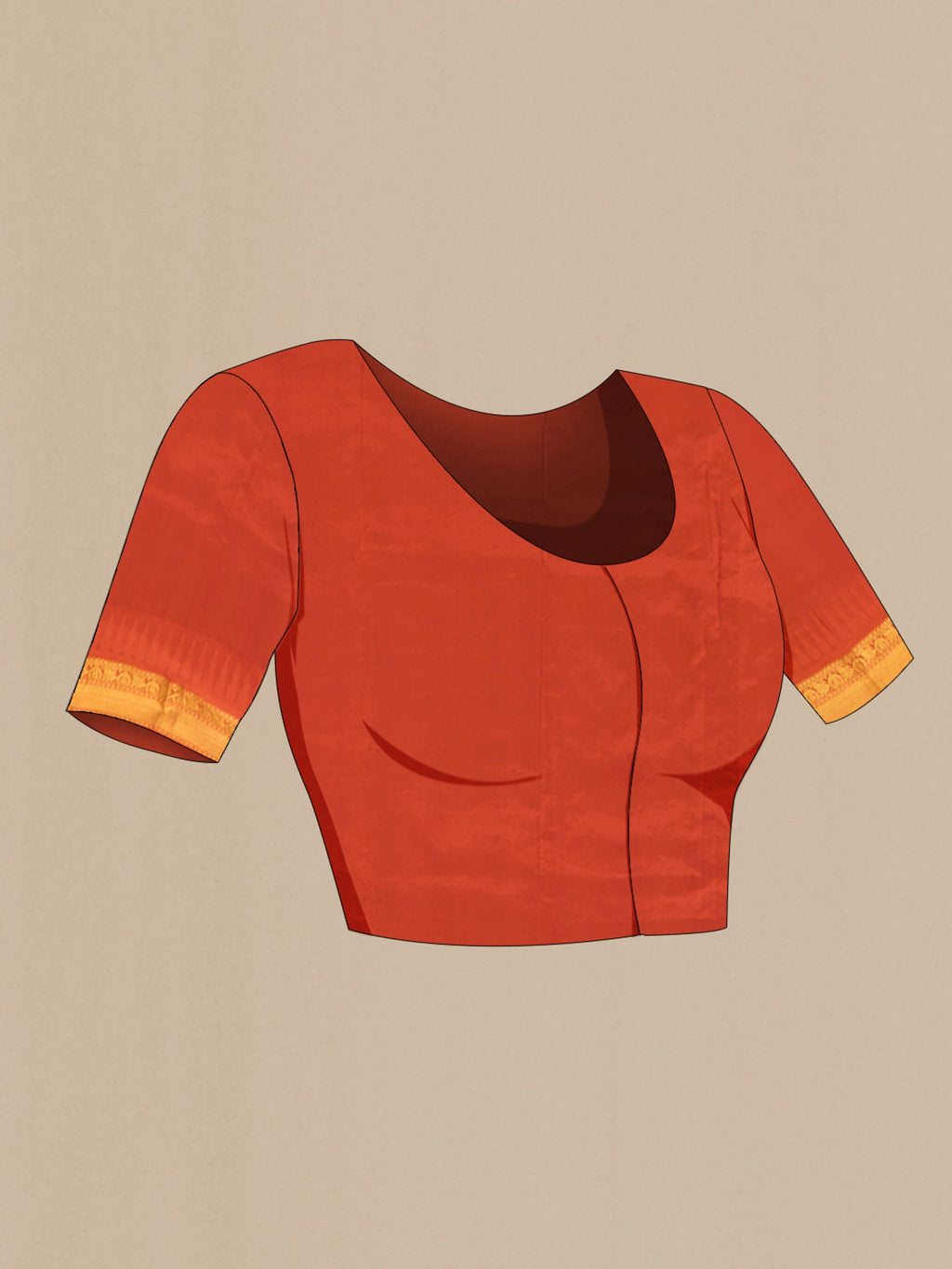 Close up image of the blouse of Dark Beige Bangalore Silk - kadyal Saree with Plain Body and Silk Border. 