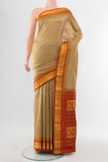 Dark Beige Bangalore Silk - kadyal Saree with Plain Body and Silk Border.  displayed on a mannequin