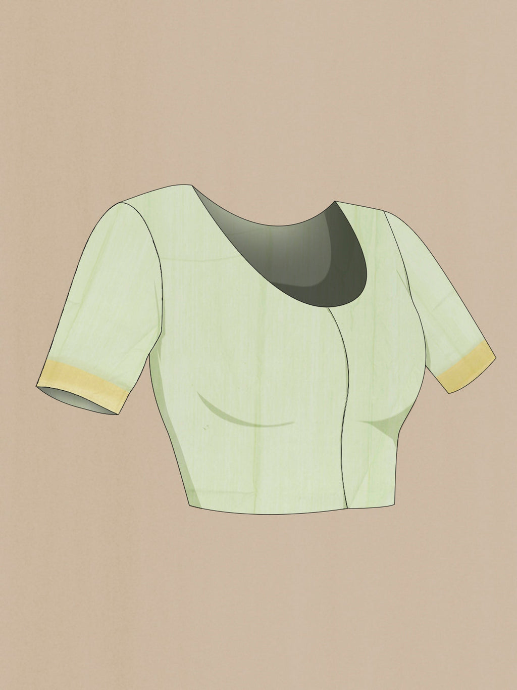 Close up image of the blouse of Pista Green Chanderi Silk Cotton Saree with Zari Butta on the body and Zari Border. 