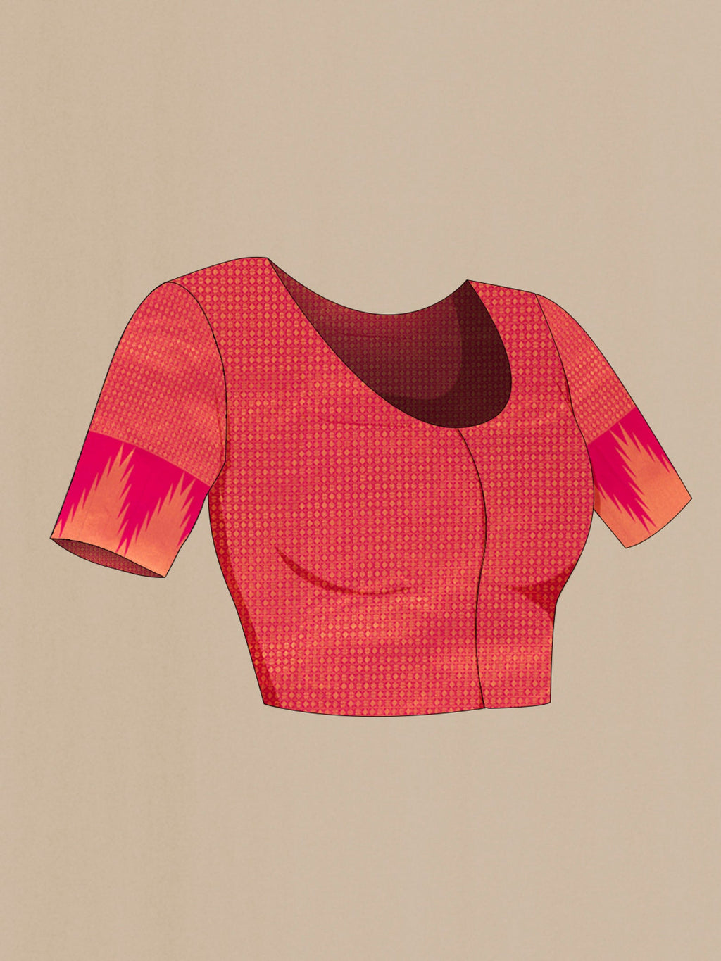 Close up image of the blouse of Pink Kanchipuram Silk Saree with Zari Butta on the body and Temple Border. 