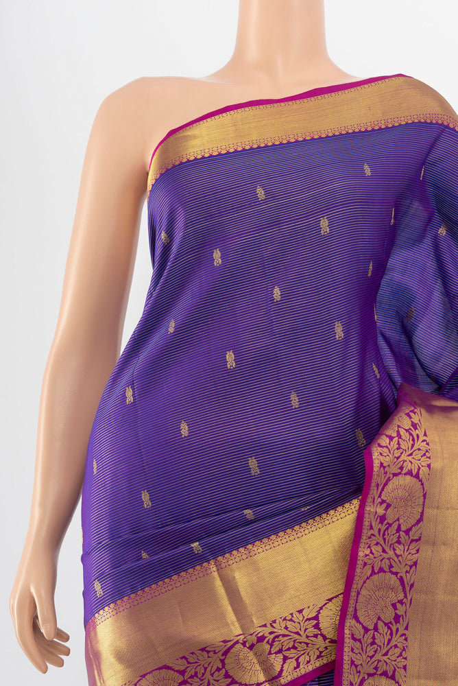 Border image of Violet Kanchipuram Silk Saree with Zari Butta on the body and Silk Border. 