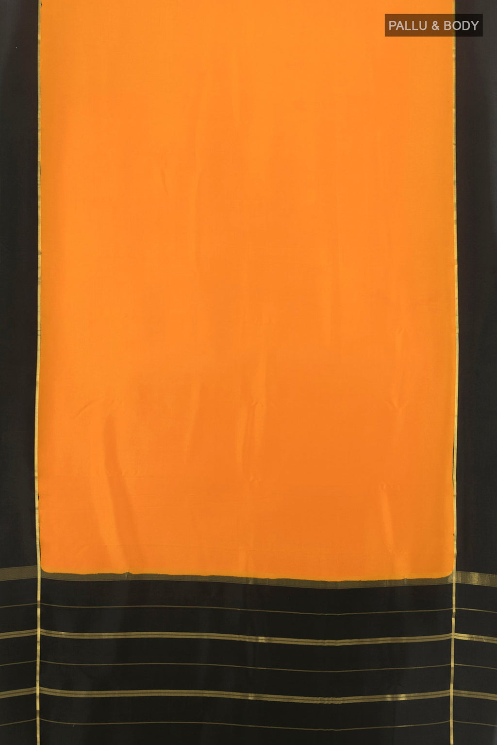 Flat view of Pure Silk Pure Zari Yellow Mysore Crepe Saree with Plain Body and Plain Border. 