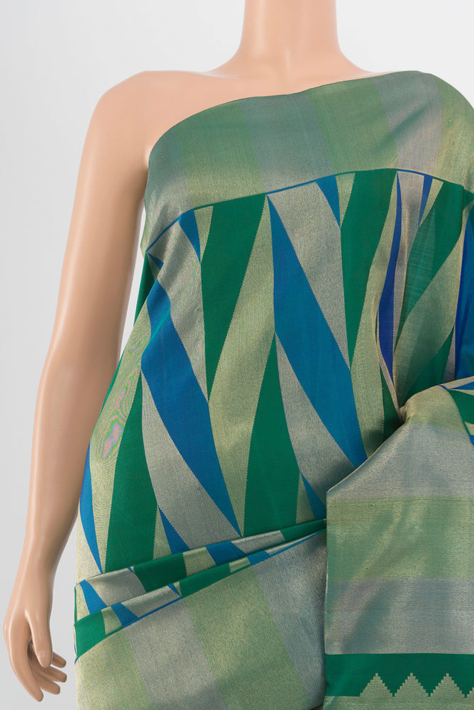 Border image of Multi Color Kanchipuram Silk Saree with Zari Butta on the body and Silk Border. 