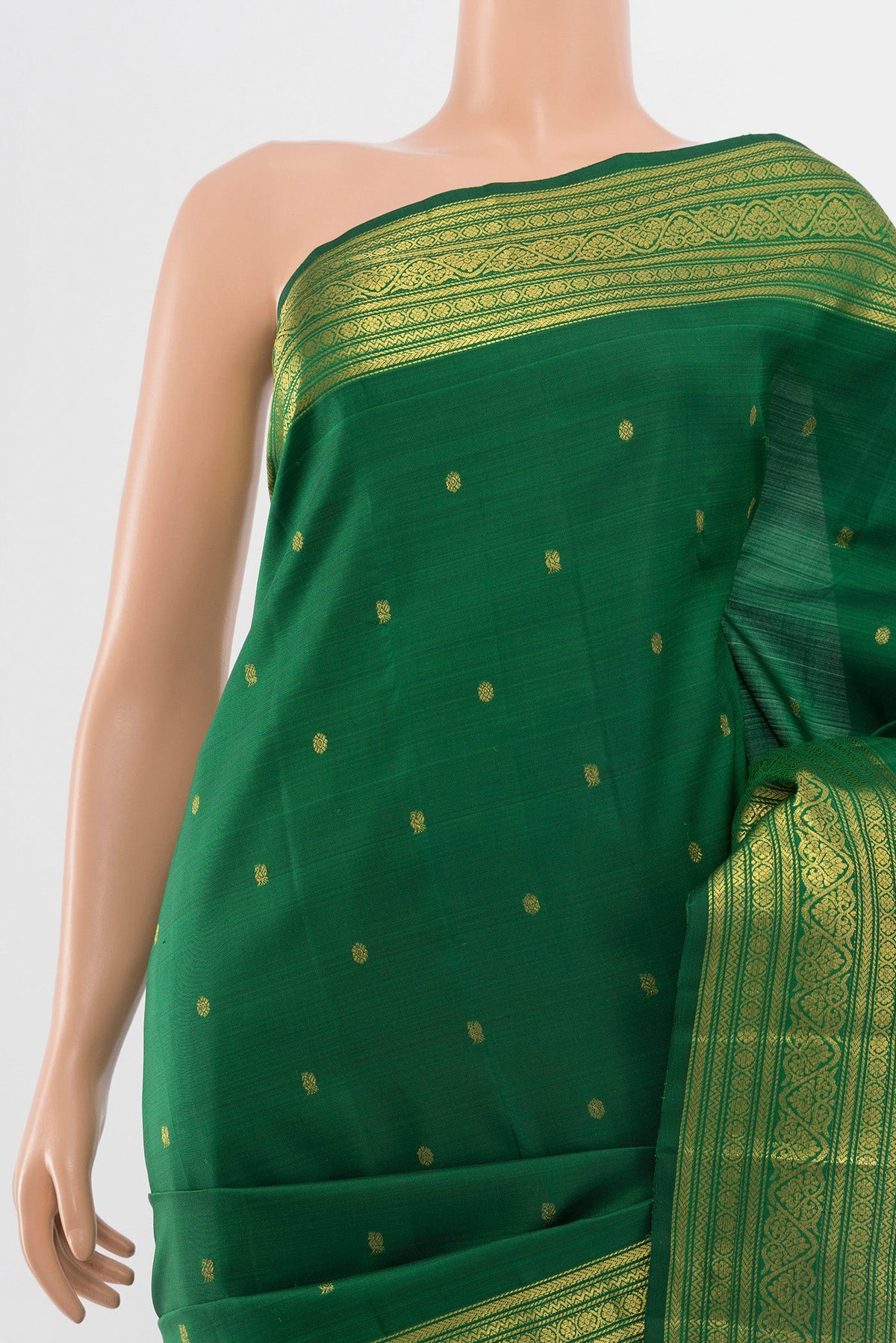 Border image of Pure Silk Pure Zari Mint Green Kanjivaram Saree with Zari Butta on the body and Silk Border. 