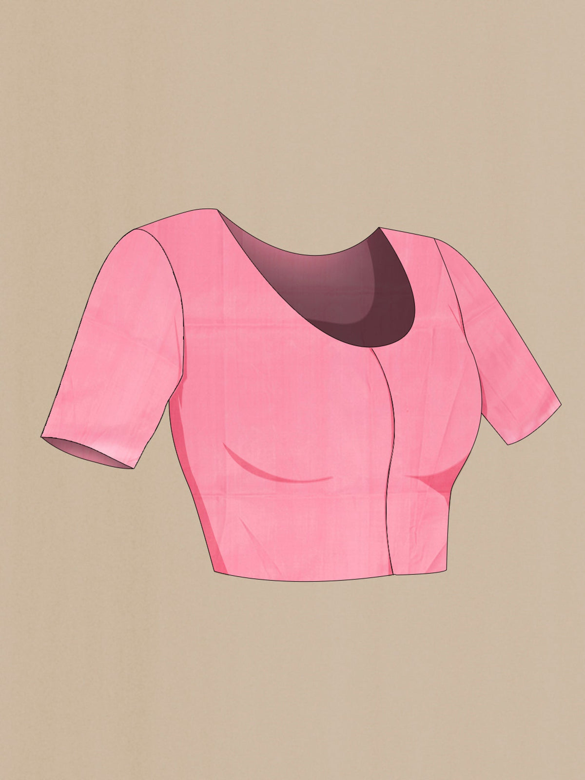 Close up image of the blouse of Rose pink Soft Silk Saree with Zari Butta on the body and Thread Border. 
