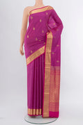 Purple Kanchipuram Silk Saree with Zari Brocade on the body and Silk Border.  displayed on a mannequin