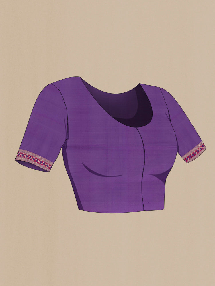 Close up image of the blouse of Multi Color Banarasi Silk Saree with Zari Butta on the body and Silk Border. 