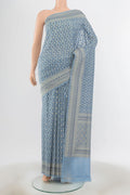 Lavender Banarasi Kora Silk Saree with Plain Body and Silk Border.  displayed on a mannequin