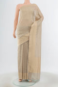 Lilac Banarasi Silk Saree with Zari Butta on the body and Silk Border.  displayed on a mannequin