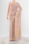 Bronze Banarasi Silk Saree with Zari Butta on the body and Silk Border.  displayed on a mannequin