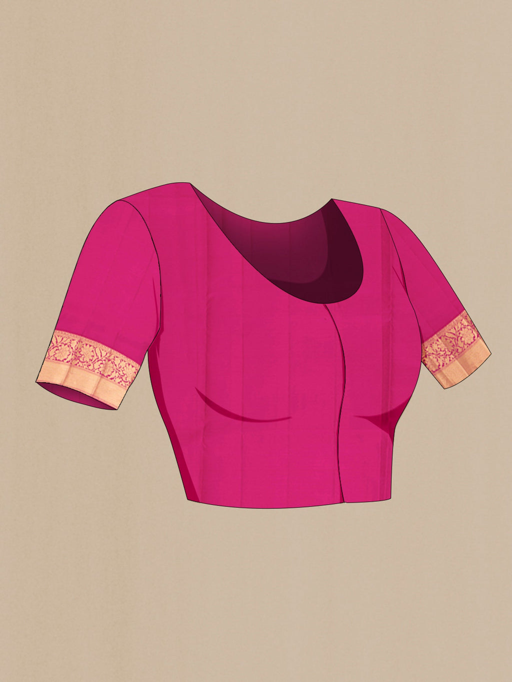 Close up image of the blouse of Brick Orange Soft Silk Saree with Zari Brocade on the body and Zari Border. 