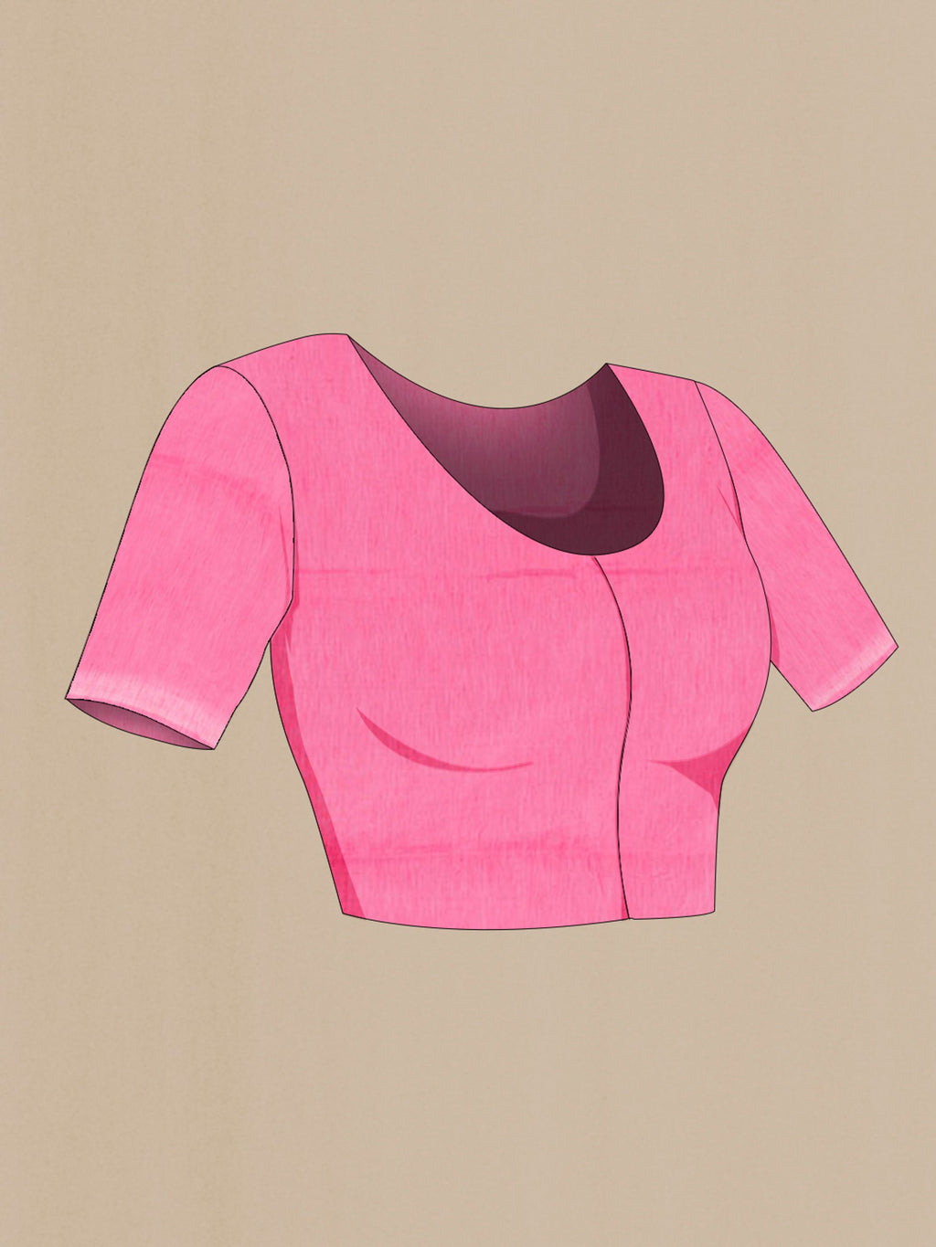 Close up image of the blouse of Rose pink Soft Silk Saree with Zari Butta on the body and Without Border. 