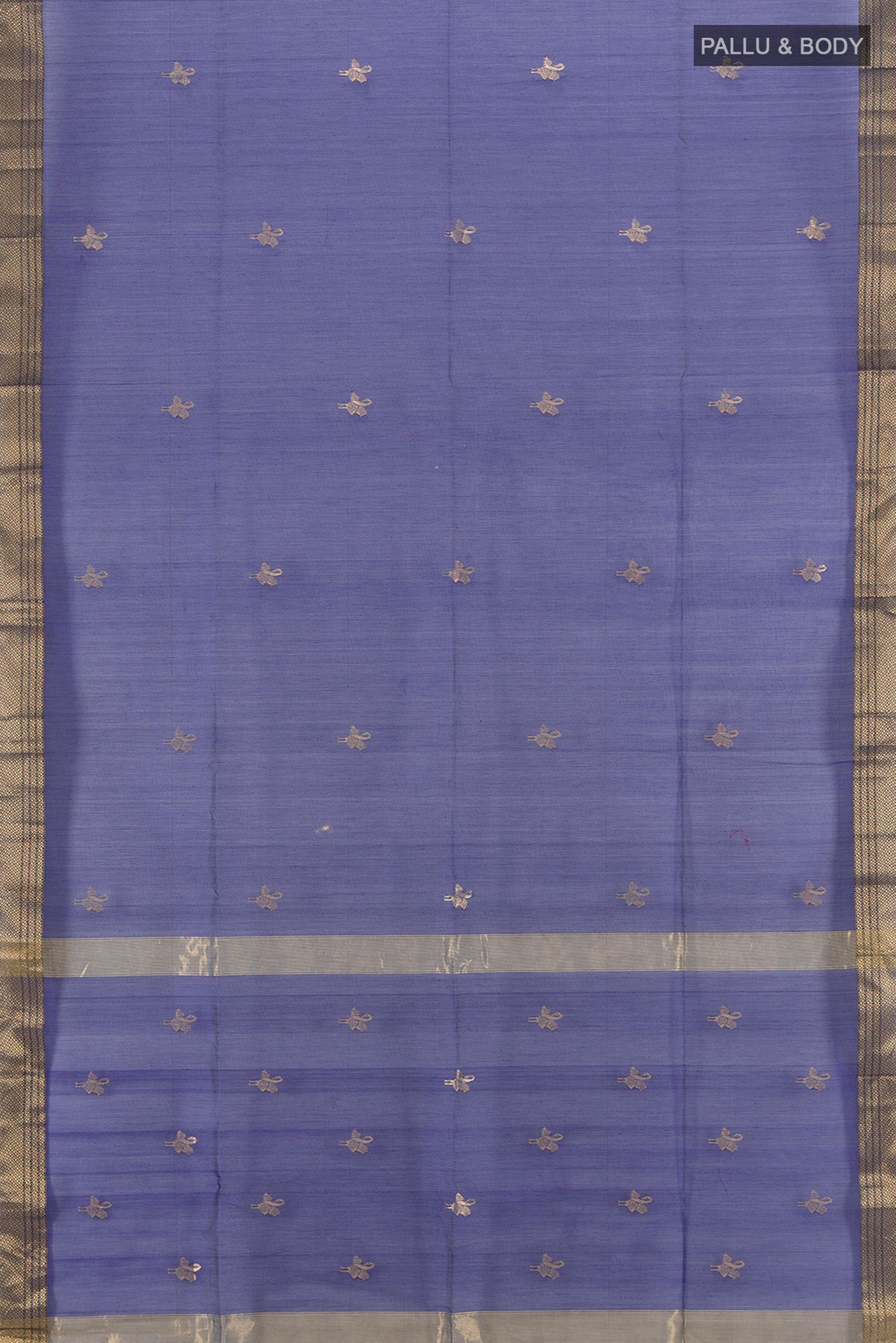 Flat view of Navy Blue Maheshwari Silk Cotton Saree with Plain Body and Silk Border. 