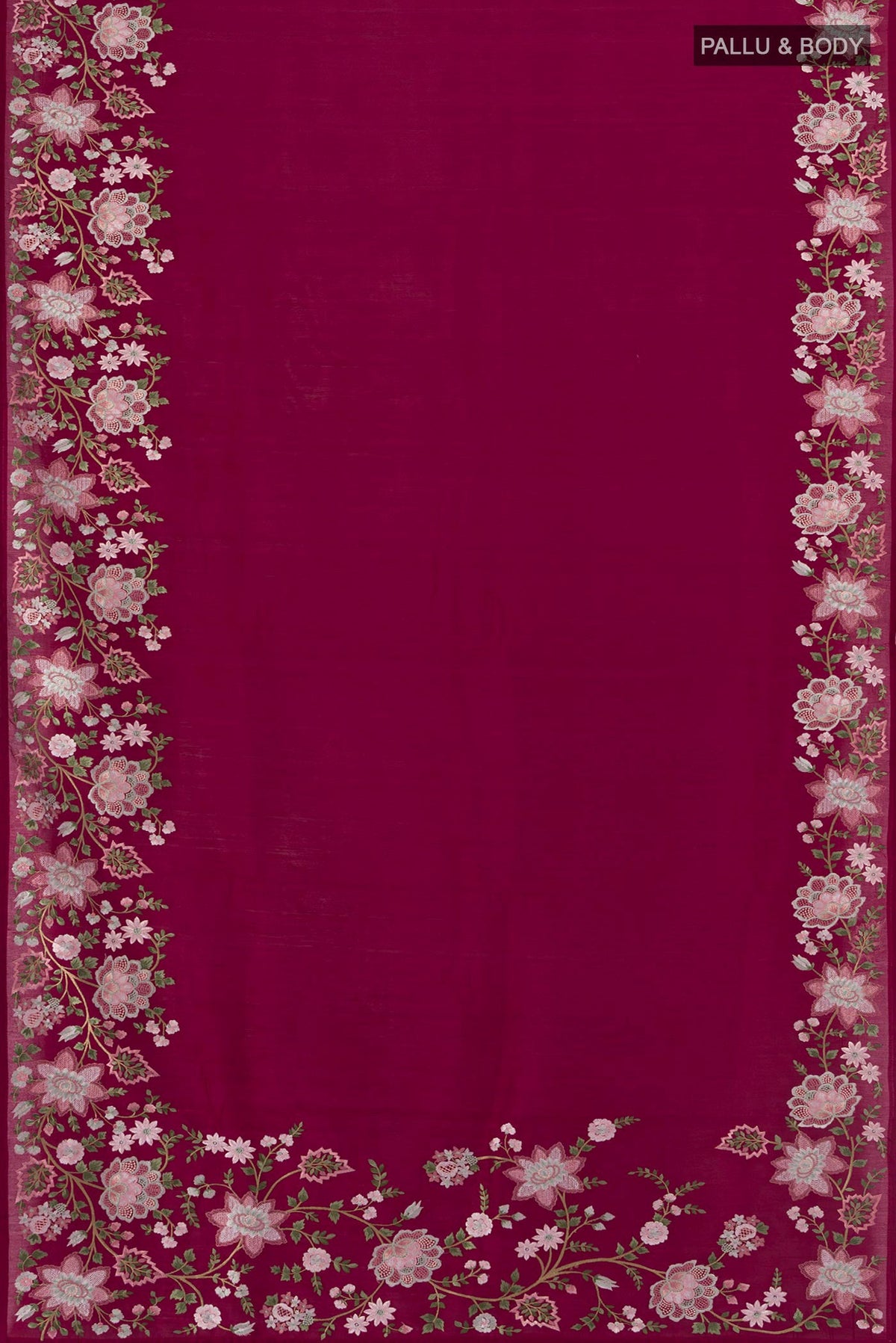 Flat view of Purple Art Silk Saree with Embroidery on the body and Silk Border. 