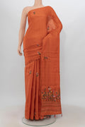 Orange Blended Art Silk Saree with Embroidery on the body and Embroidery Border.  displayed on a mannequin