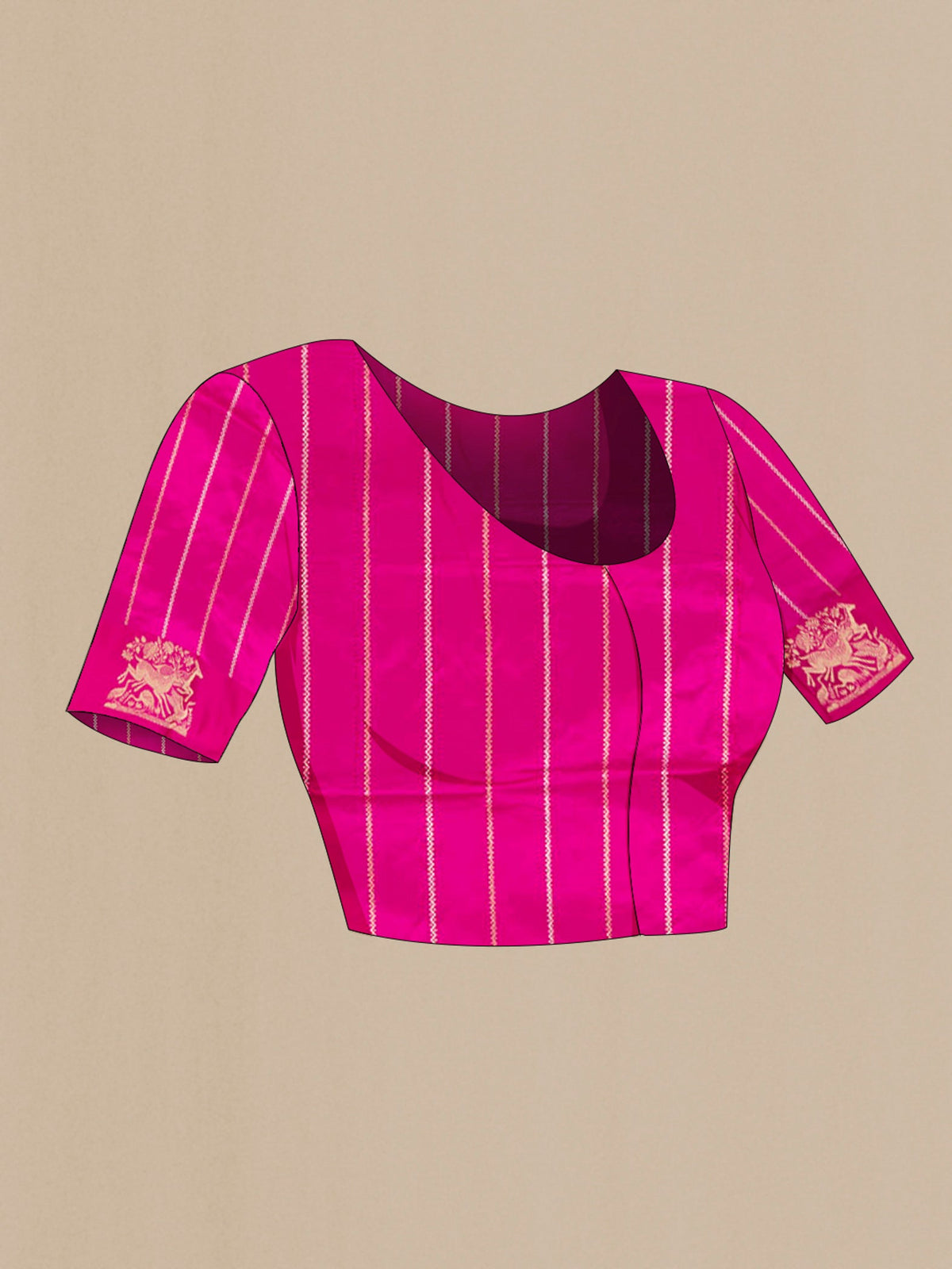 Close up image of the blouse of Bronze Banarasi Katan Silk Saree with Zari Butta on the body and Silk Border. 