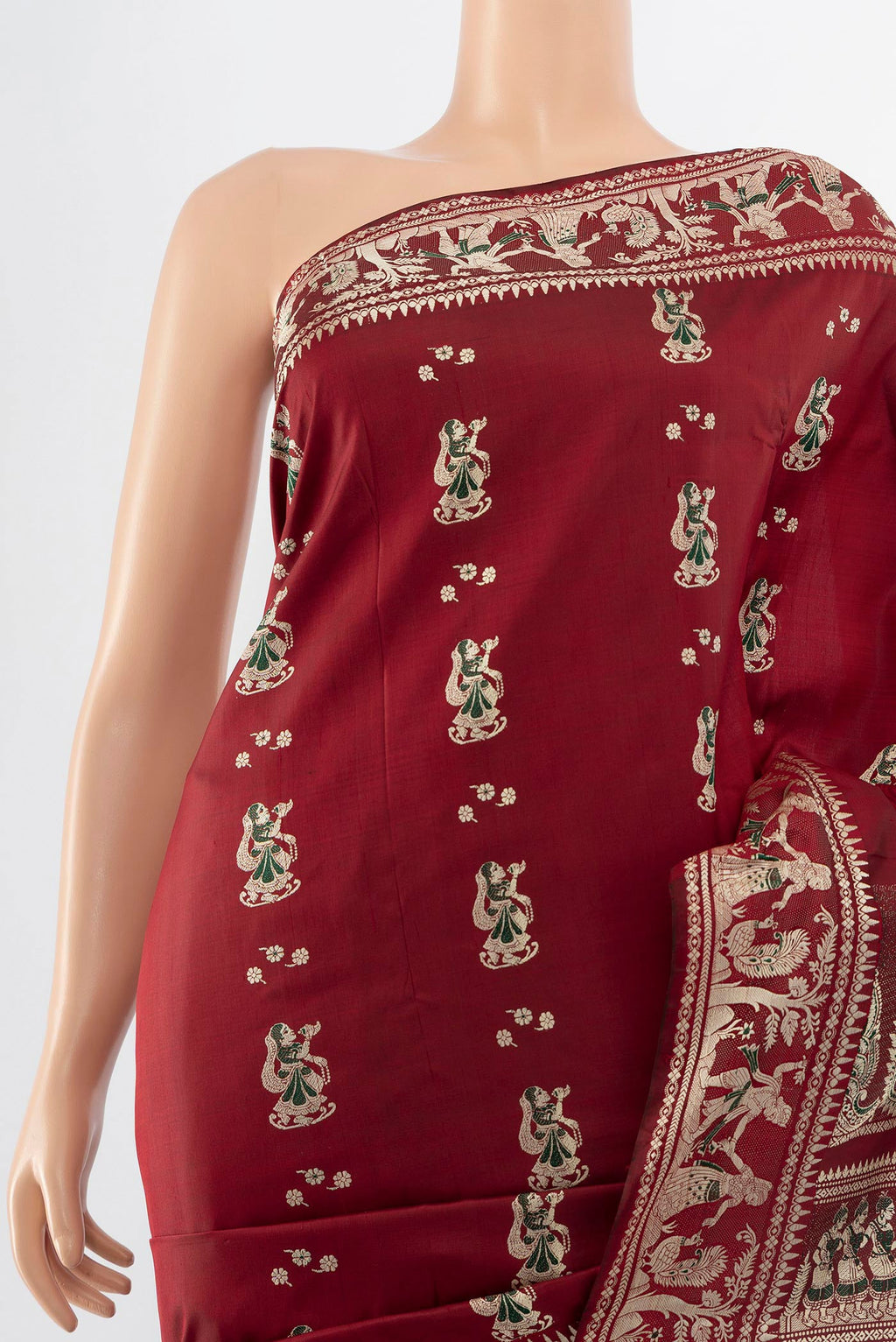 Border image of Maroon Baluchari Silk Saree with Zari Butta on the body and Silk Border. 