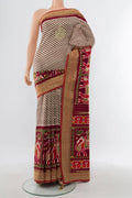 Multi Color Art Silk Saree with Embroidery on the body and Embroidery Border.  displayed on a mannequin