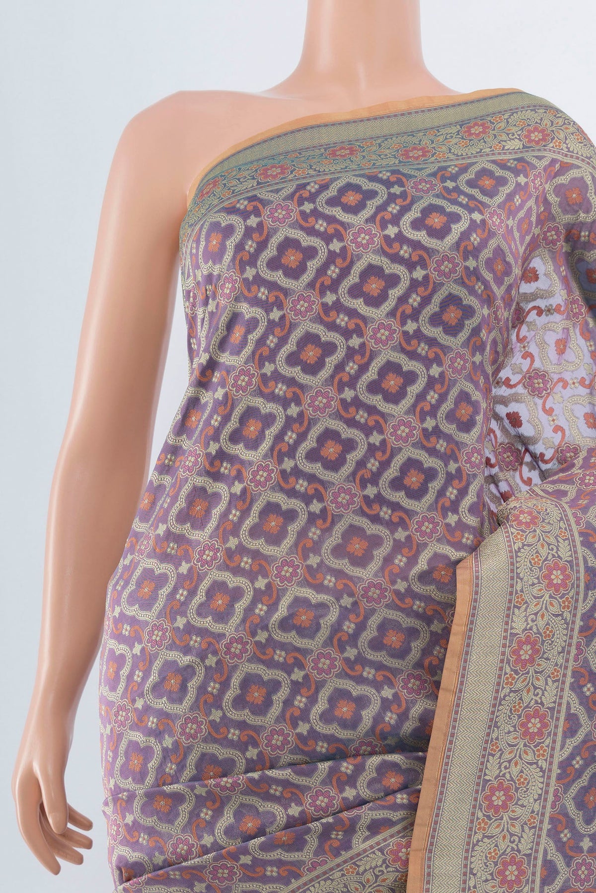 Border image of Multi Color Banarasi Silk Saree with Zari Butta on the body and Silk Border. 