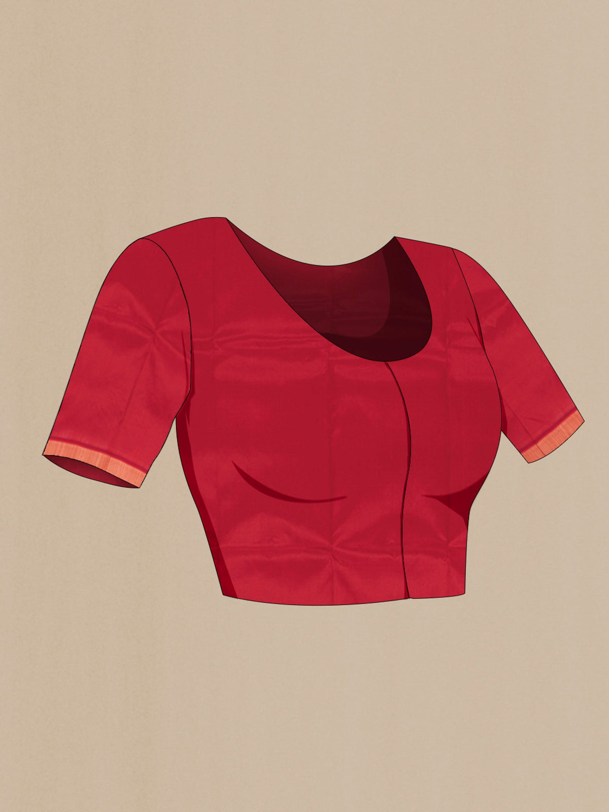 Close up image of the blouse of Maroon Kanchipuram Silk Saree with Plain Body and Plain Border. 