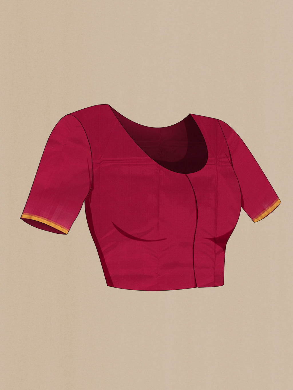 Close up image of the blouse of Maroon Kanchipuram Silk Saree with Plain Body and Zari Border. 