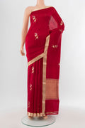 Red Banarasi Katan Silk Saree with Zari Butta on the body and Silk Border.  displayed on a mannequin