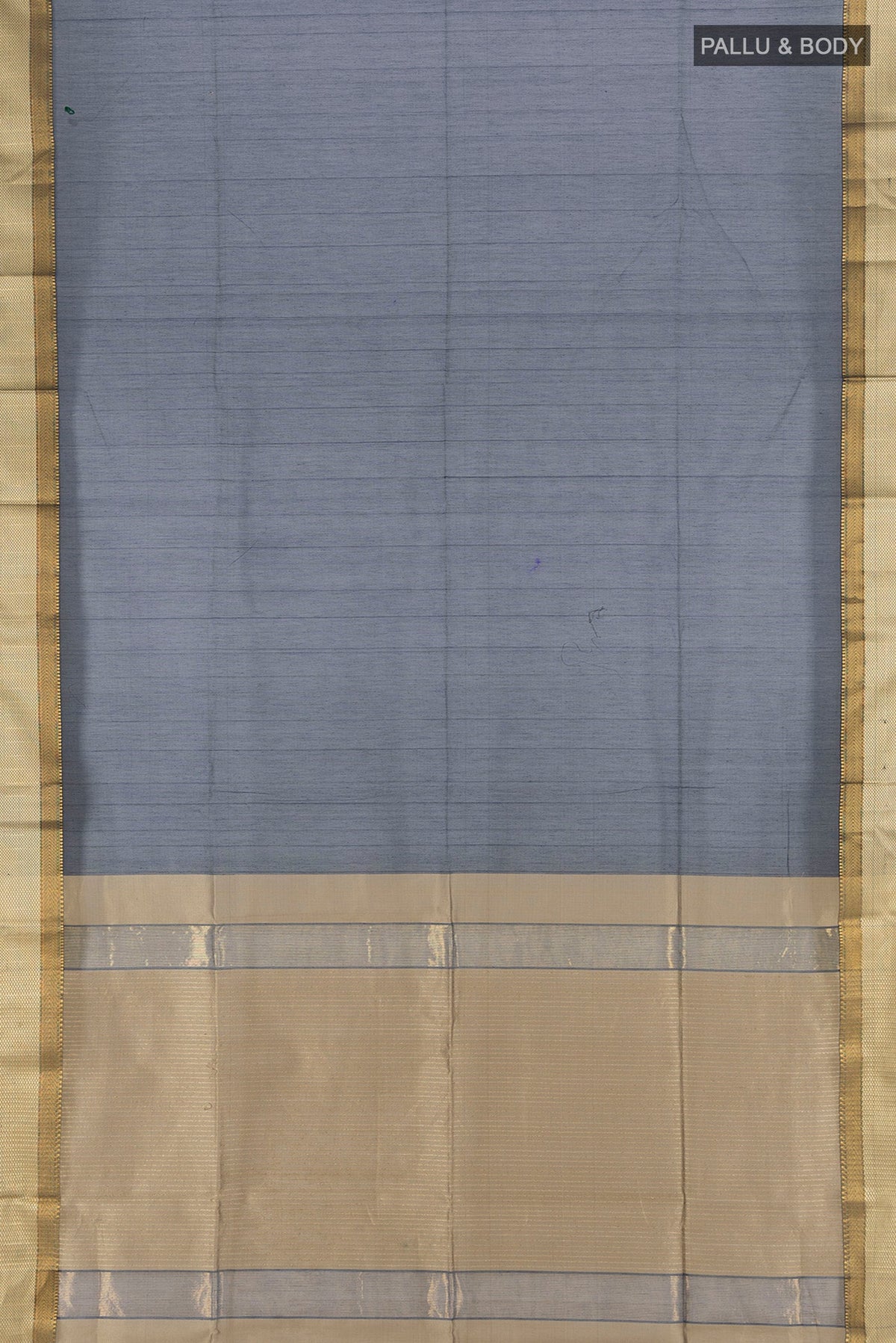 Flat view of Navy Blue Maheshwari Silk Cotton Saree with Plain Body and Silk Border. 