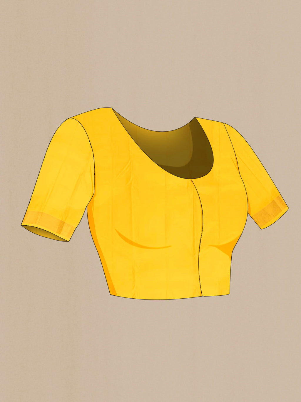Close up image of the blouse of Yellow Kanchipuram Silk Saree with Zari Butta on the body and Zari Border. 