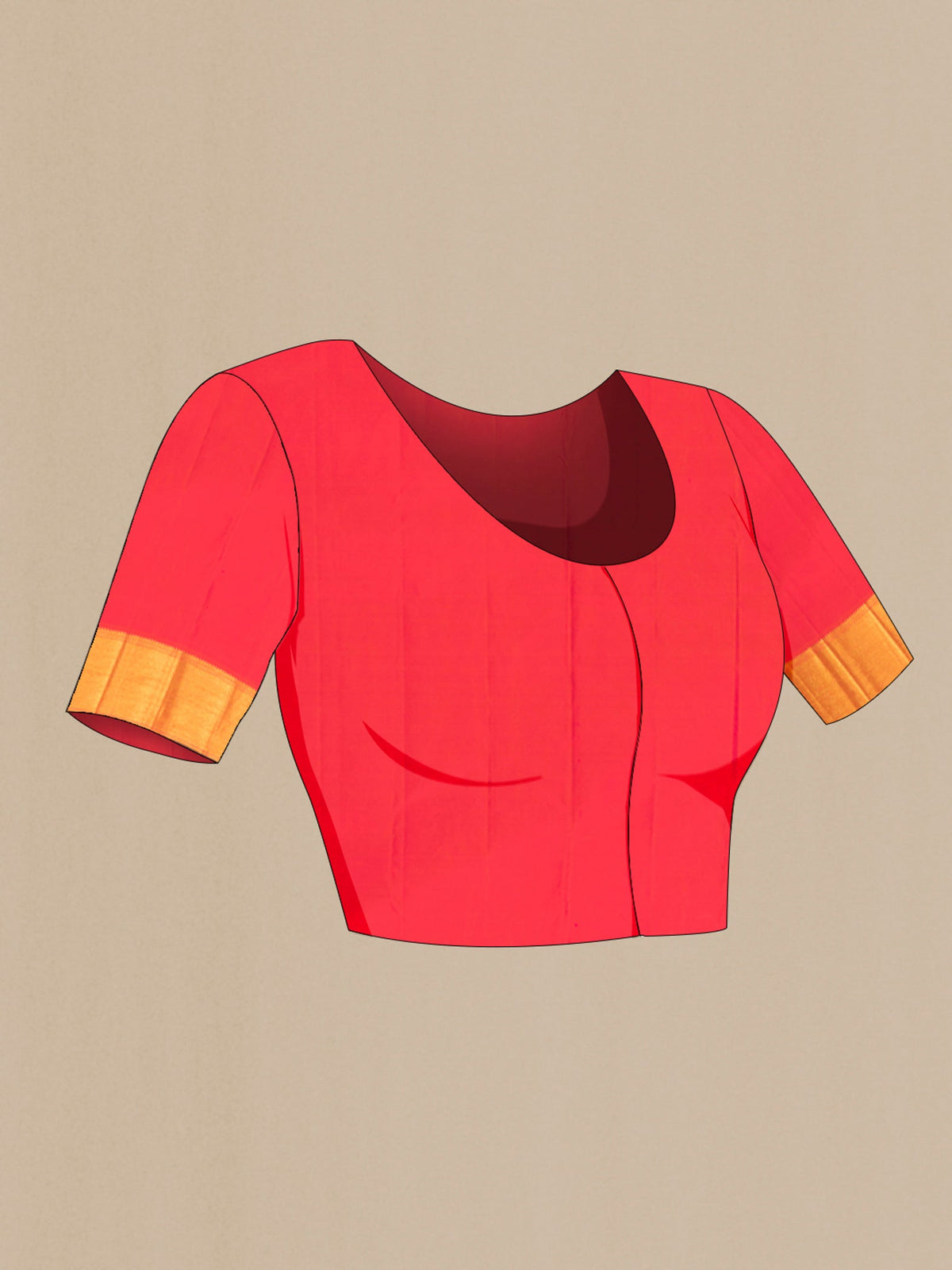 Close up image of the blouse of Brick Orange Dual Tone Kanchipuram Silk Saree with Checked design on the body and Zari Border. 