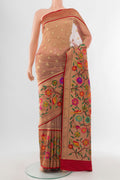 Multi Color Banarasi Silk Saree with Zari Butta on the body and Silk Border.  displayed on a mannequin
