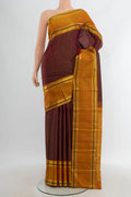 Pure Silk Pure Zari Maroon Kanchipuram Saree with Zari Brocade on the body and Zari Border.  displayed on a mannequin